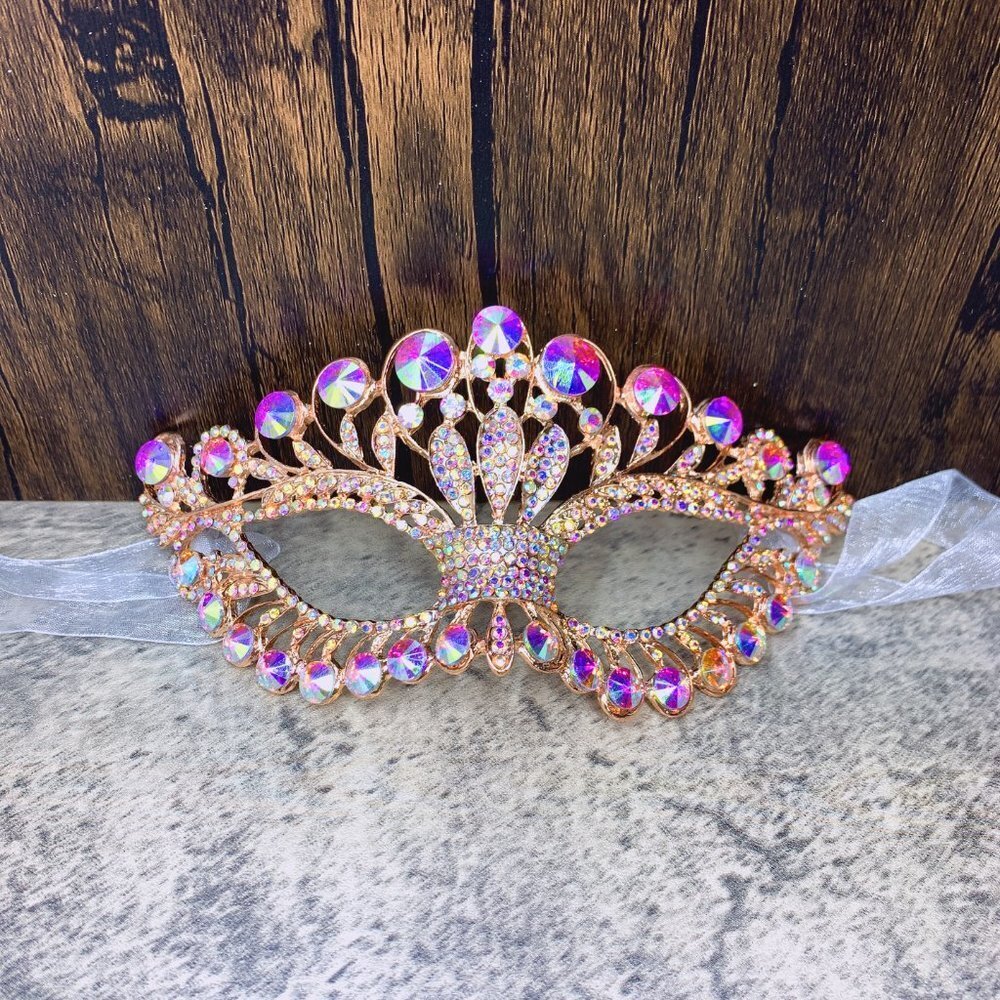 Gold Masquerade Mask, Crystal Mask Rhinestone, Venetian, Party, Mardi Gras, Gift - Picture 4 of 4